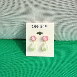 ON·34TH Pink Stone and Pearl Drop Earrings
